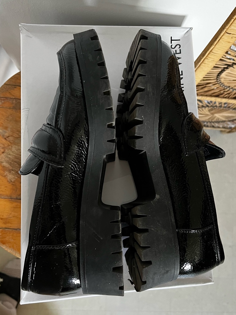 Nine West Black Patent Lug Sole Slip-On Loafers